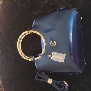 Authentic Mercedes hand bag navy blue with zipper long strap for shoulder